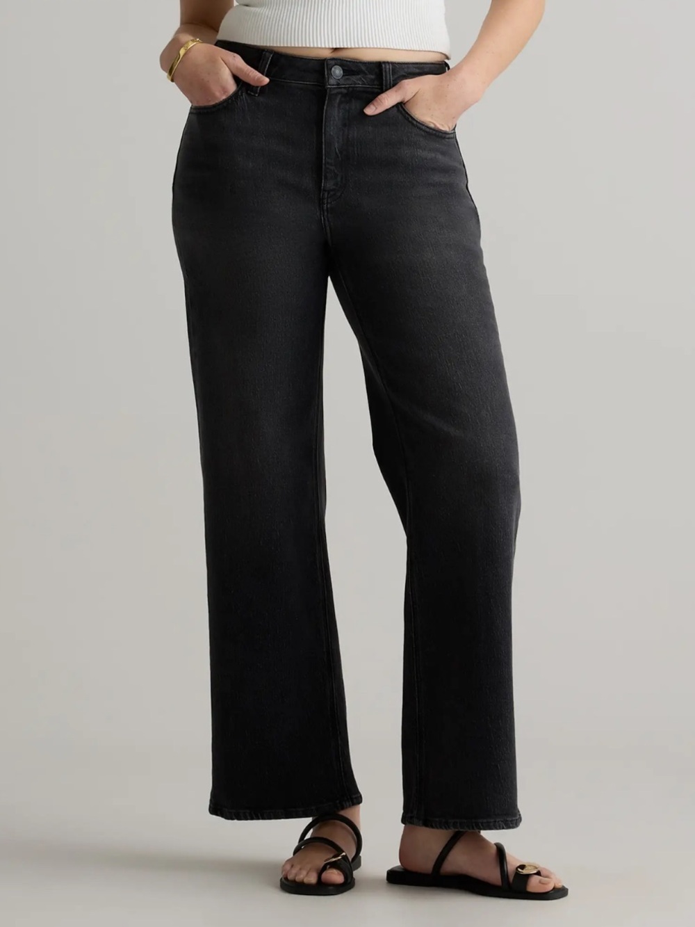 💗NWT Quince Bella Stretch Relaxed Straight Jeans Charcoal Black - Size 27